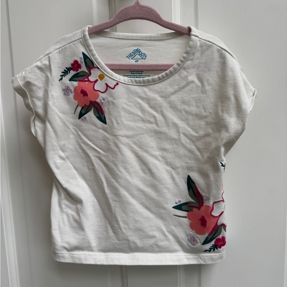 Thereabouts 4T Girls White Pink Floral Short Sleeve Blouse Top
